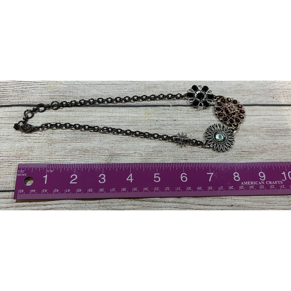 Lucky Brand Chunky Retro Pink Black Rhinestones Flowers Boho Necklace